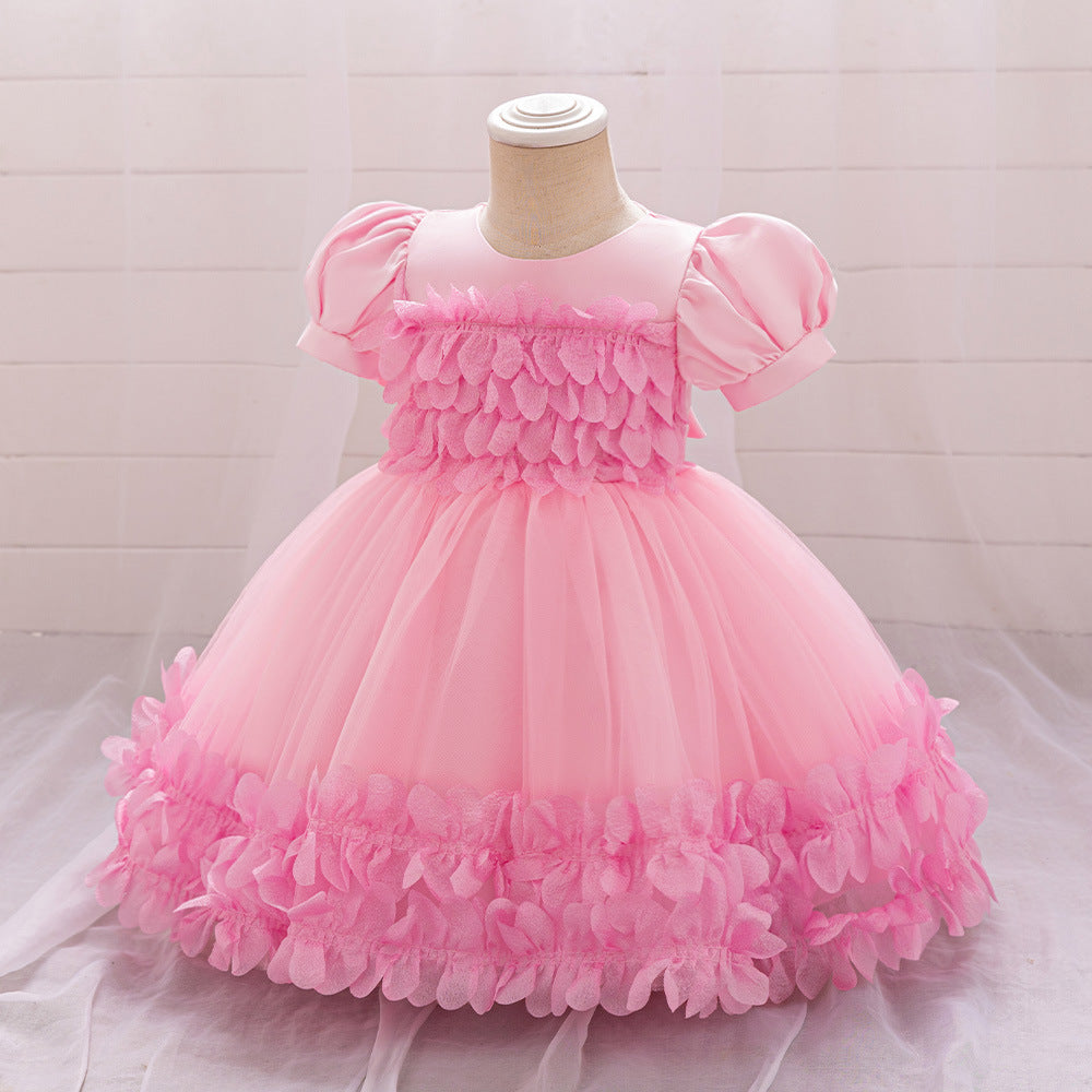 Hot Pink Puffy Flower Girl Dress for Toddlers – Tea Length Princess Party Gown