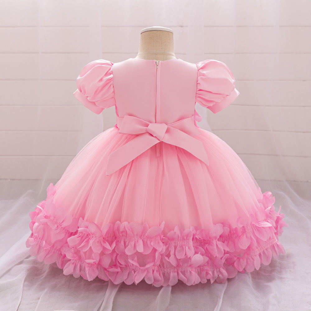Hot Pink Puffy Flower Girl Dress for Toddlers – Tea Length Princess Party Gown