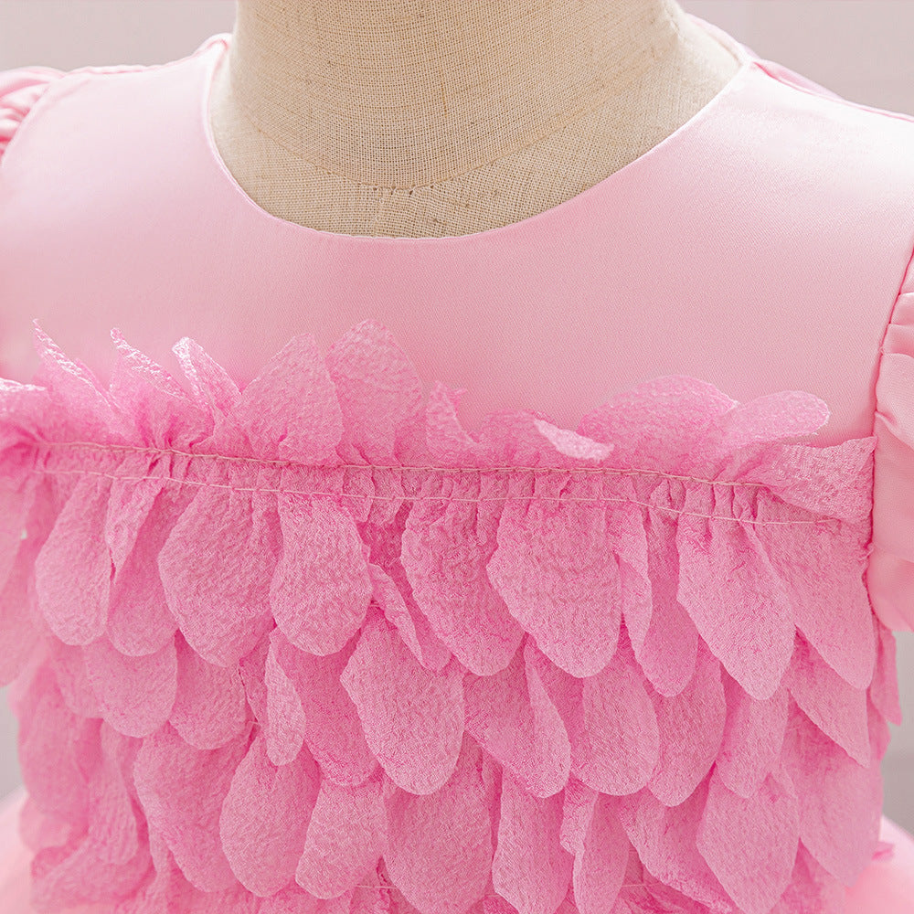 Hot Pink Puffy Flower Girl Dress for Toddlers – Tea Length Princess Party Gown
