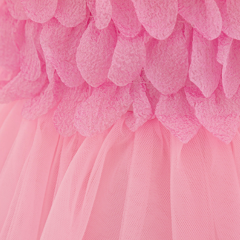 Hot Pink Puffy Flower Girl Dress for Toddlers – Tea Length Princess Party Gown
