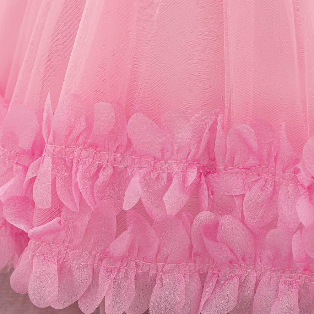 Hot Pink Puffy Flower Girl Dress for Toddlers – Tea Length Princess Party Gown