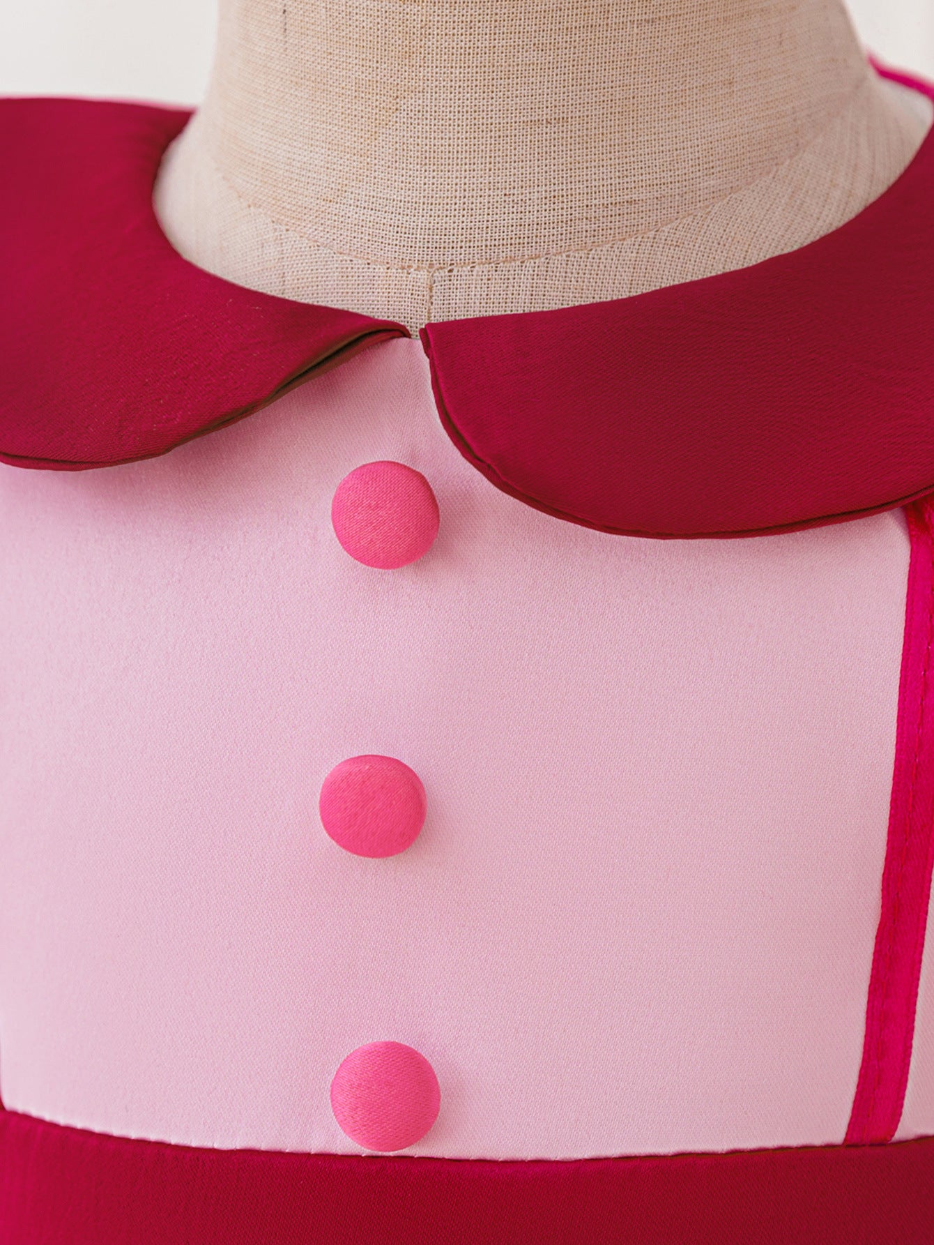 Hot Pink Puffy Sleeve Princess Dress with Collar | Girls’ Tea Length Ball Gown