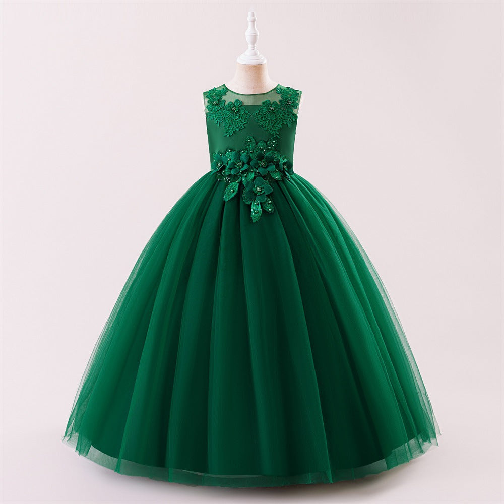 Kids A-Line Maxi Tulle Dress with Applique & Sequins – Cute Party & Formal Outfit