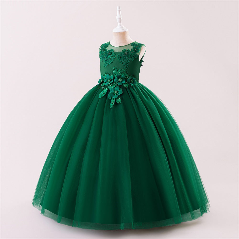 Kids A-Line Maxi Tulle Dress with Applique & Sequins – Cute Party & Formal Outfit