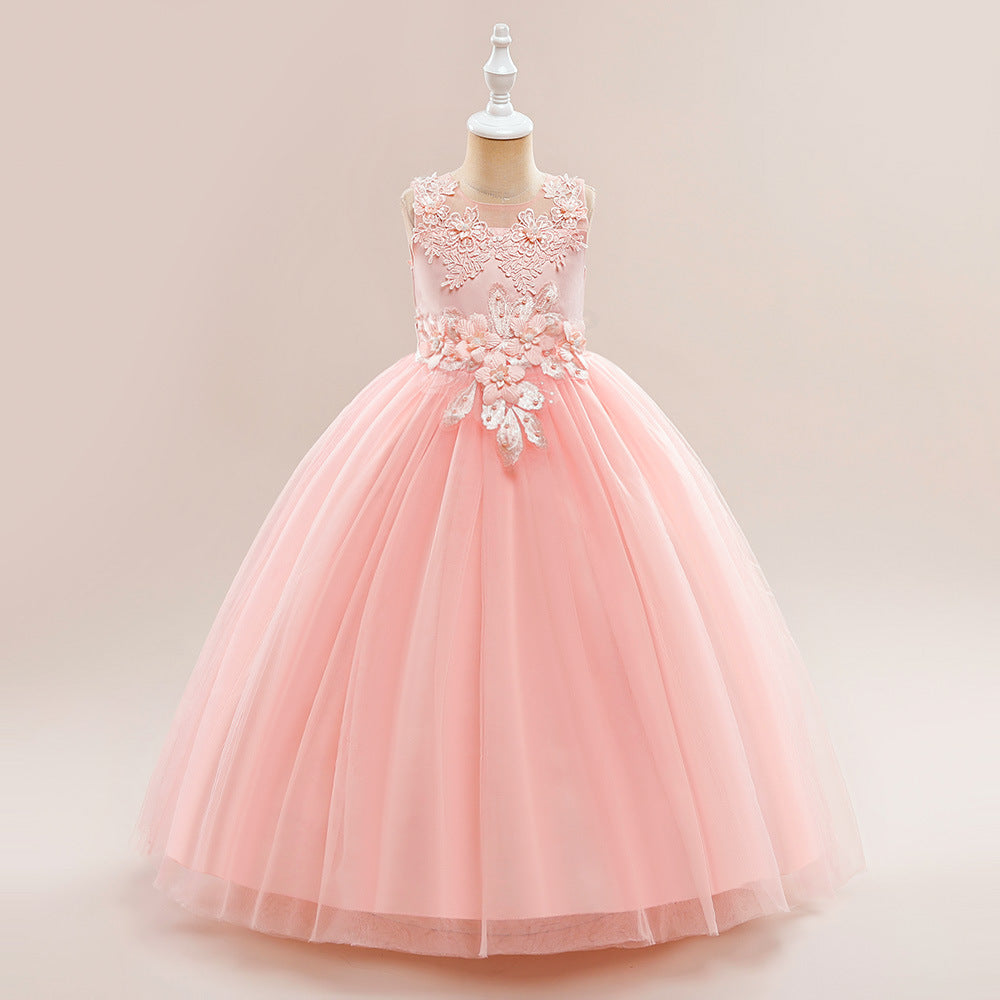 Kids A-Line Maxi Tulle Dress with Applique & Sequins – Cute Party & Formal Outfit