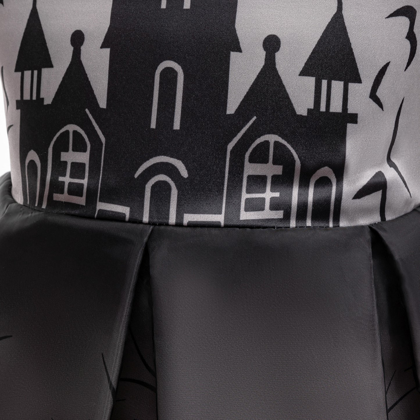 Kids Black Puffy Bat Print Witch Dress for Halloween Cosplay | Ages 3-10