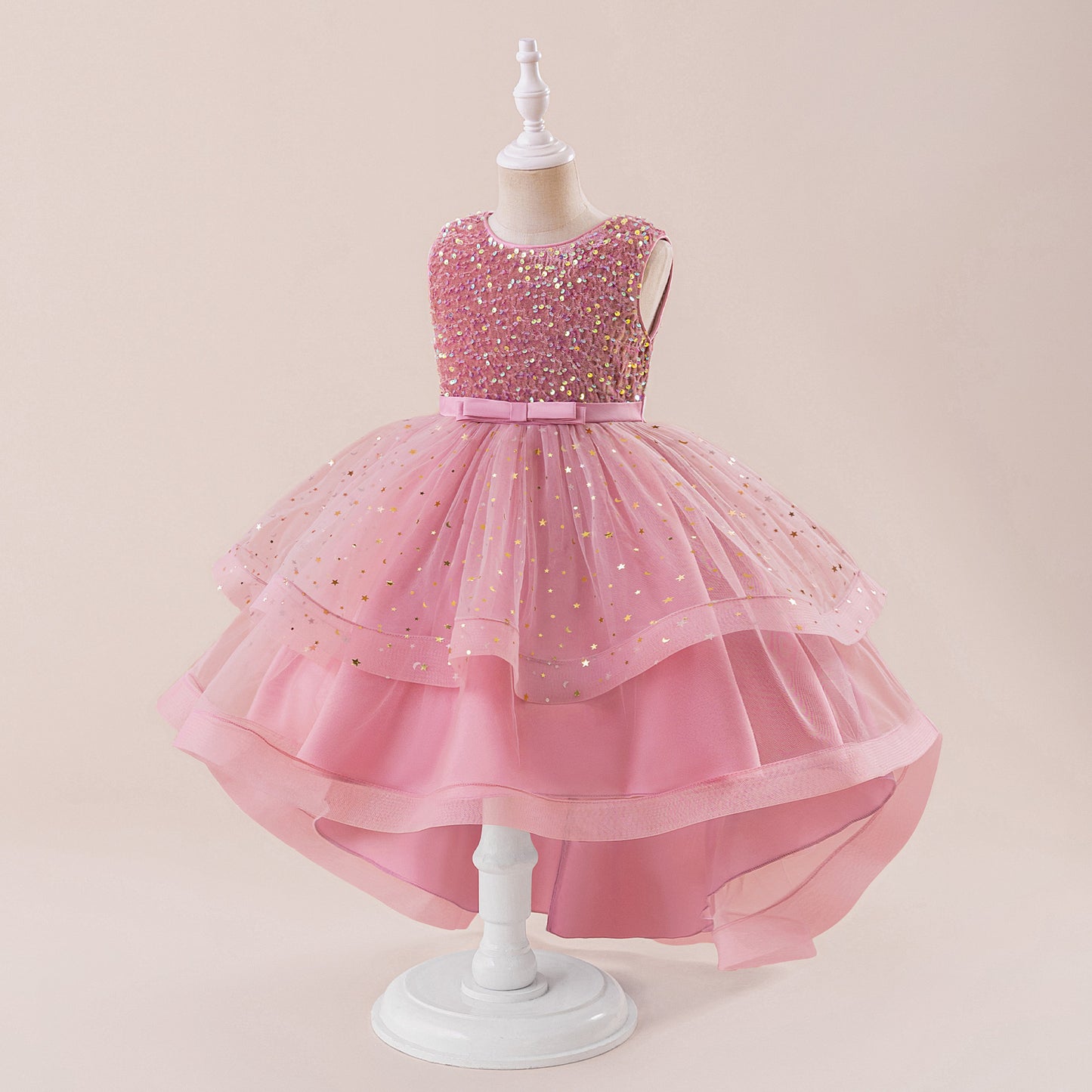 Puffy Sequin High-Low Ball Gown Dress for Girls - Kids Princess Party Dress