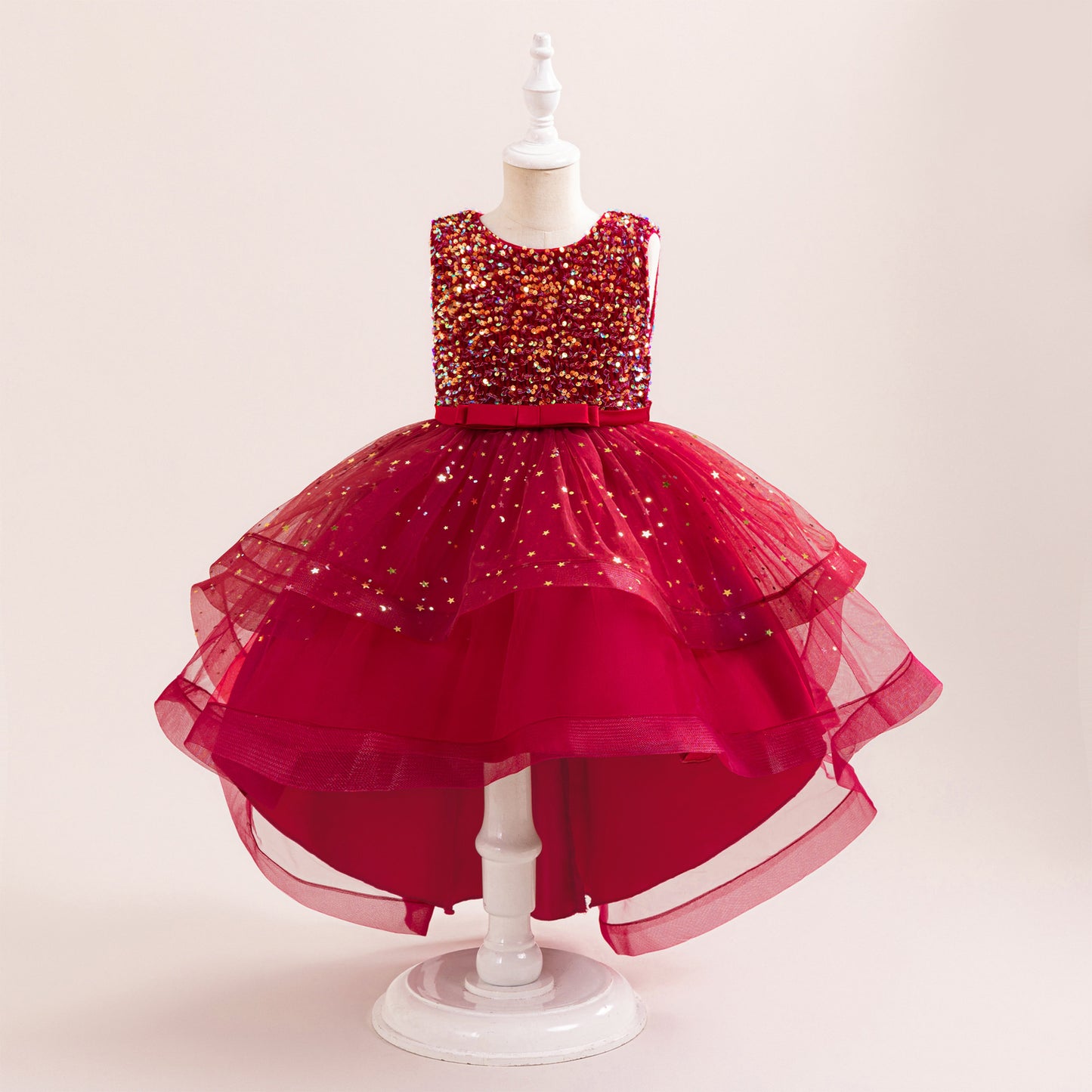 Puffy Sequin High-Low Ball Gown Dress for Girls - Kids Princess Party Dress