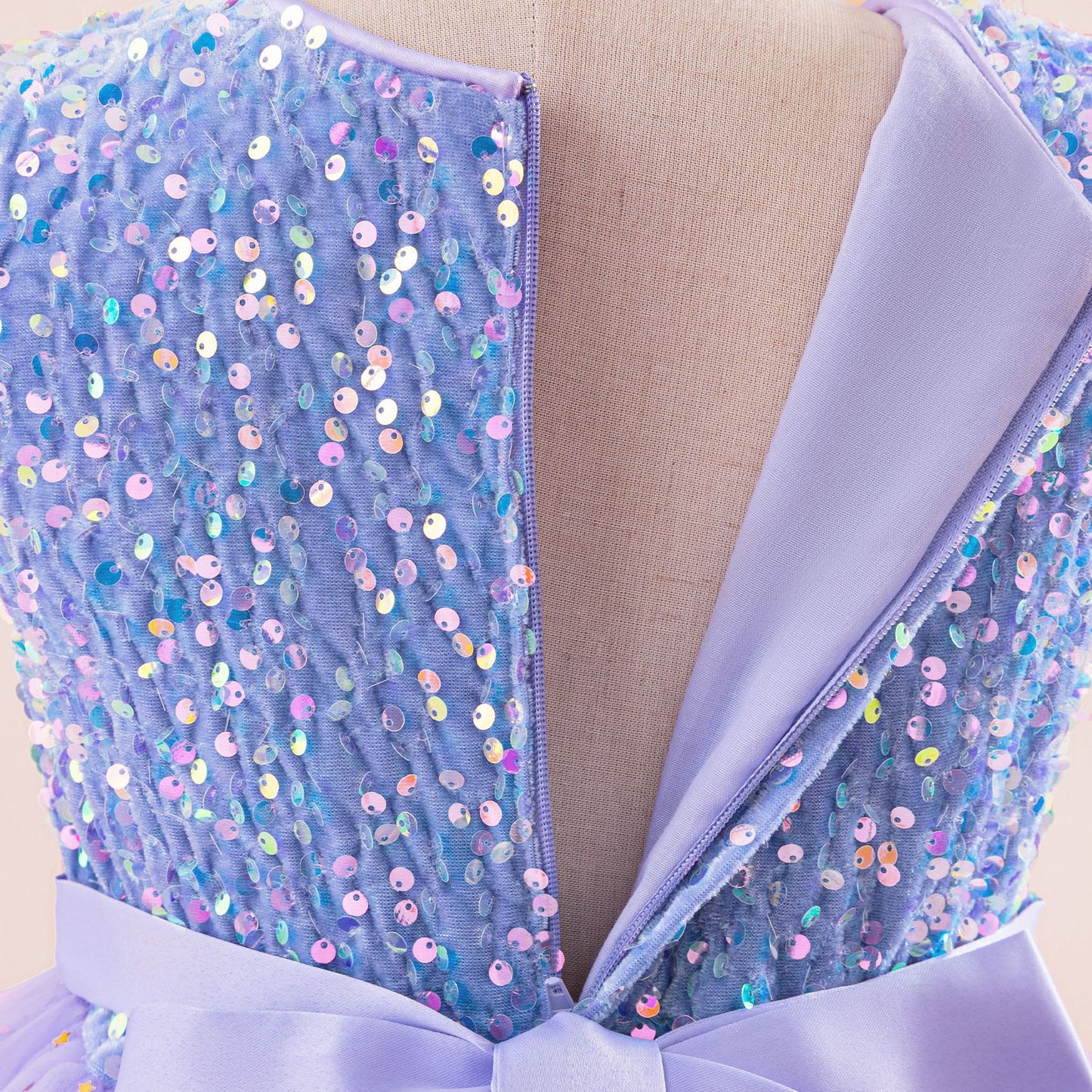 Puffy Sequin High-Low Ball Gown Dress for Girls - Kids Princess Party Dress
