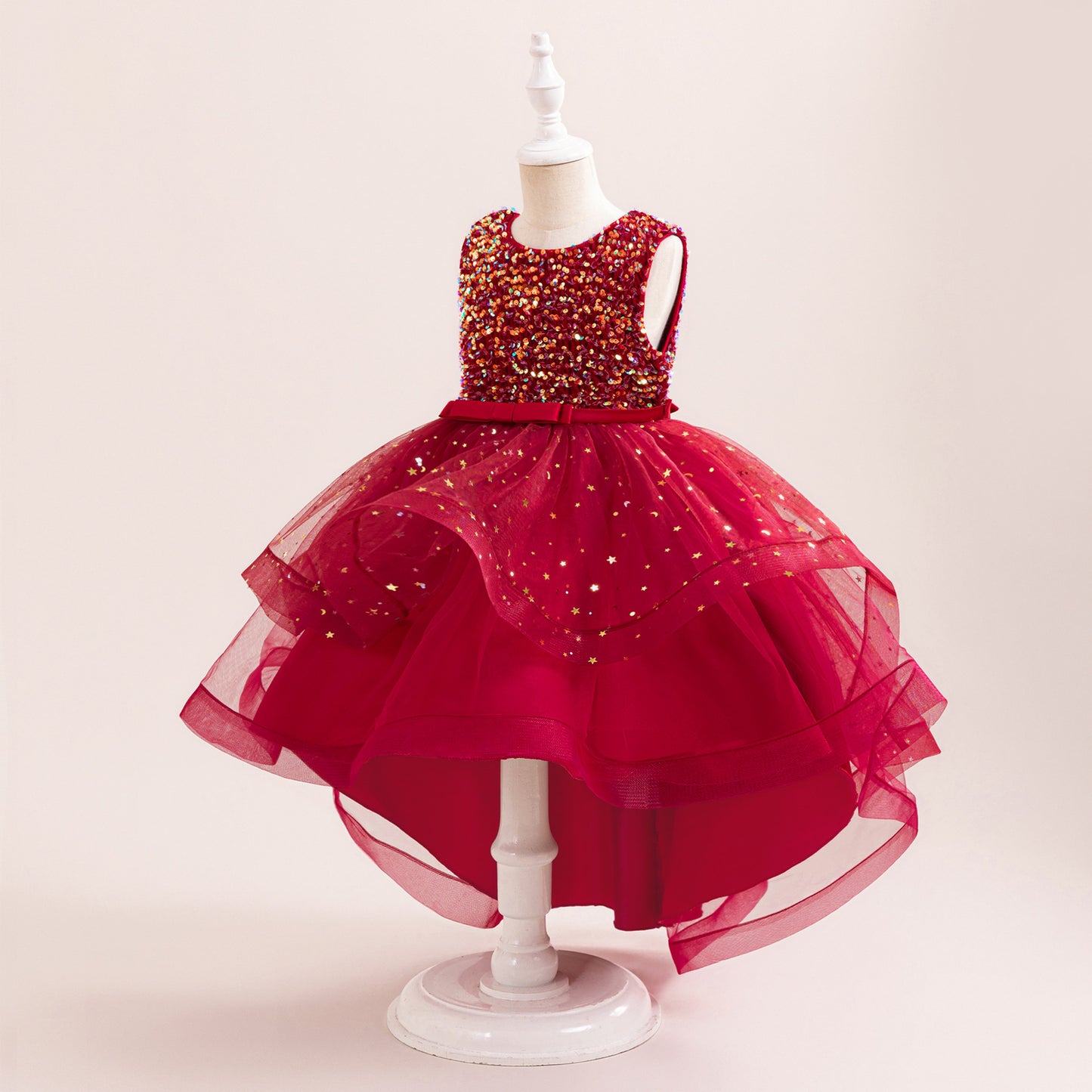 Puffy Sequin High-Low Ball Gown Dress for Girls - Kids Princess Party Dress
