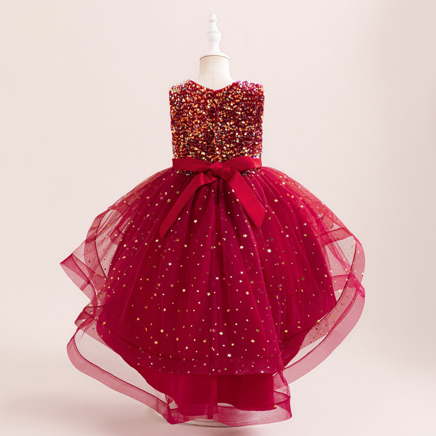 Puffy Sequin High-Low Ball Gown Dress for Girls - Kids Princess Party Dress