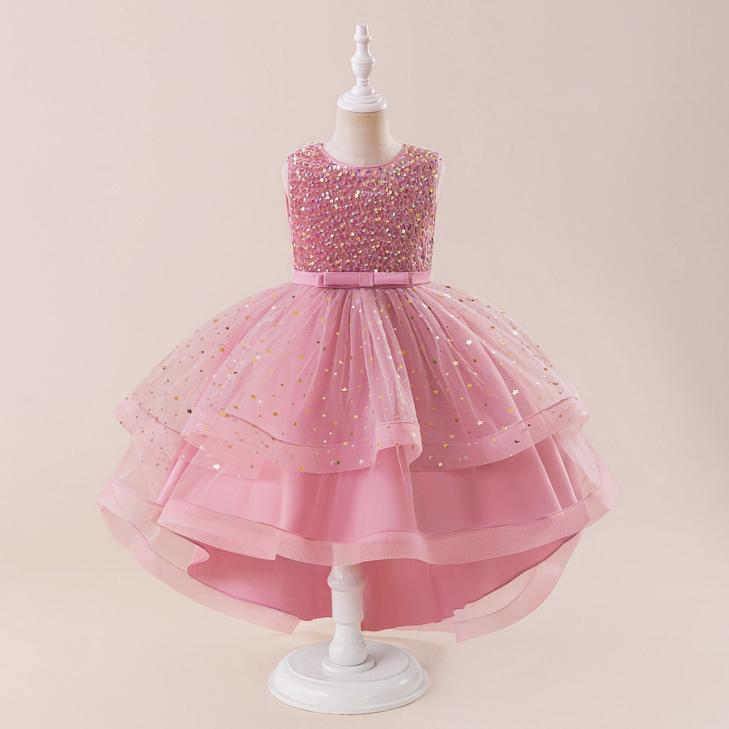 Puffy Sequin High-Low Ball Gown Dress for Girls - Kids Princess Party Dress