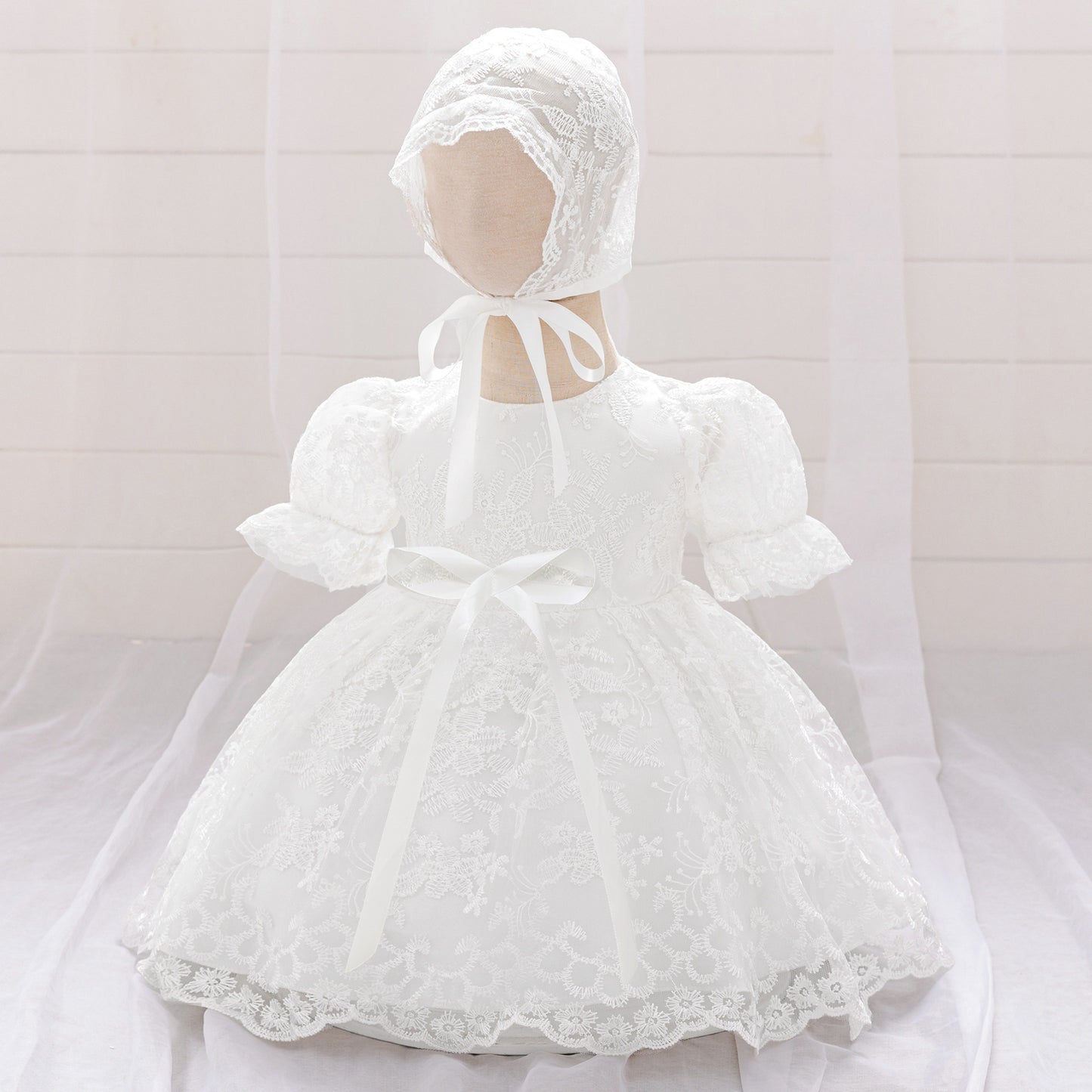 Lace Ball Gown Princess Dress for Baby Girls | Tea Length Puffy Christening Dress
