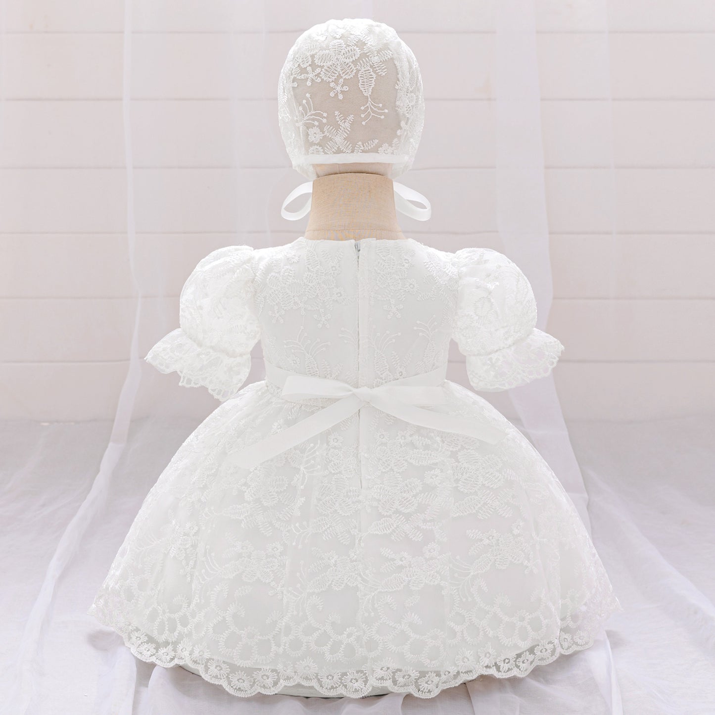 Lace Ball Gown Princess Dress for Baby Girls | Tea Length Puffy Christening Dress
