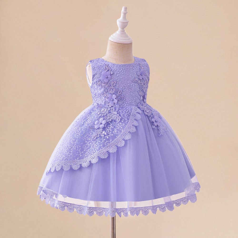 Lavender A-Line Tulle Flower Girl Dress – Lace & Floral Party Outfit for Kids