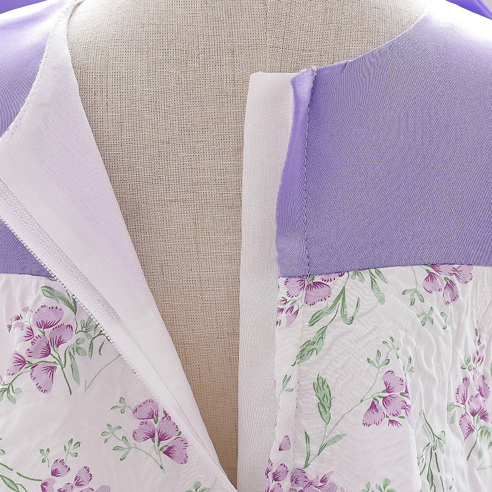 Lavender A-line Baby Dress with Bowknot and Floral Print, Tea Length Party Dress for 9-24 Months