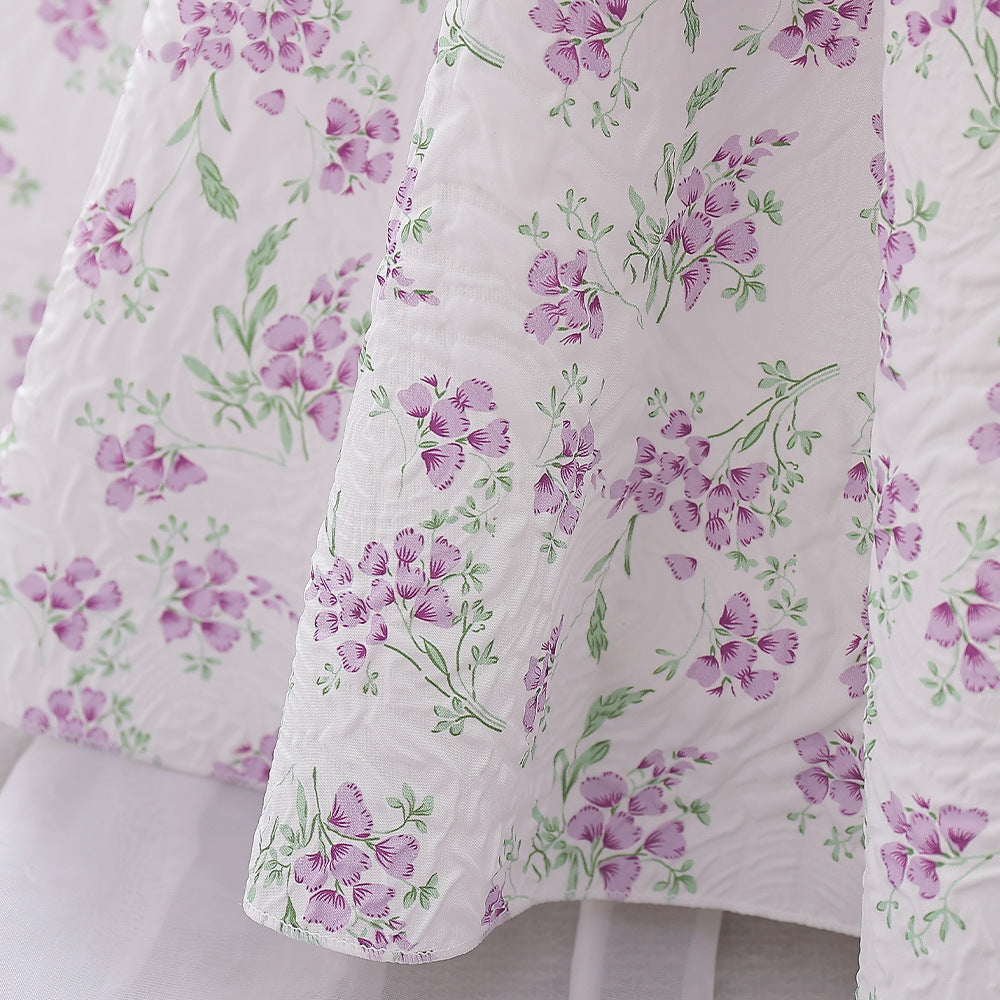 Lavender A-line Baby Dress with Bowknot and Floral Print, Tea Length Party Dress for 9-24 Months