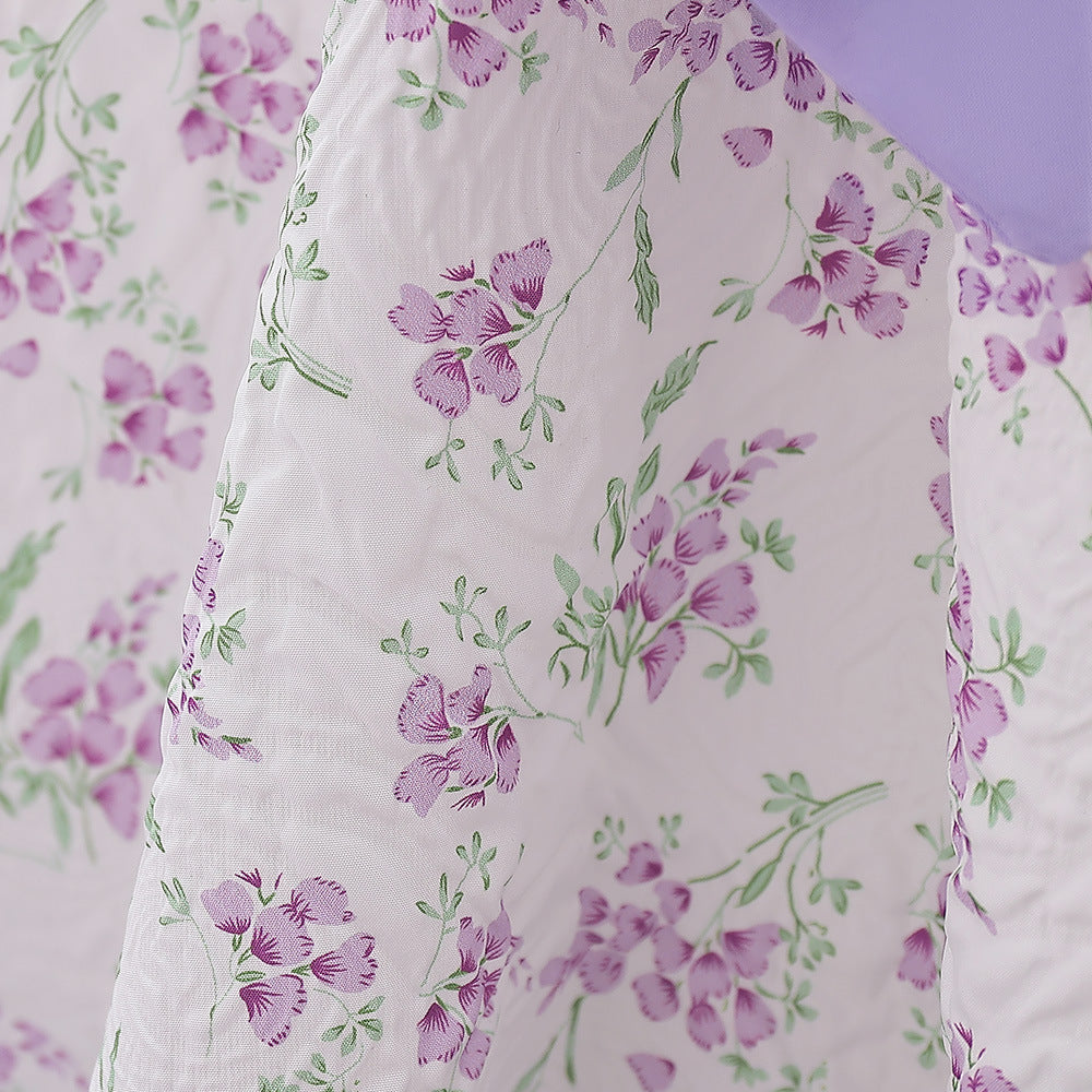 Lavender A-line Baby Dress with Bowknot and Floral Print, Tea Length Party Dress for 9-24 Months