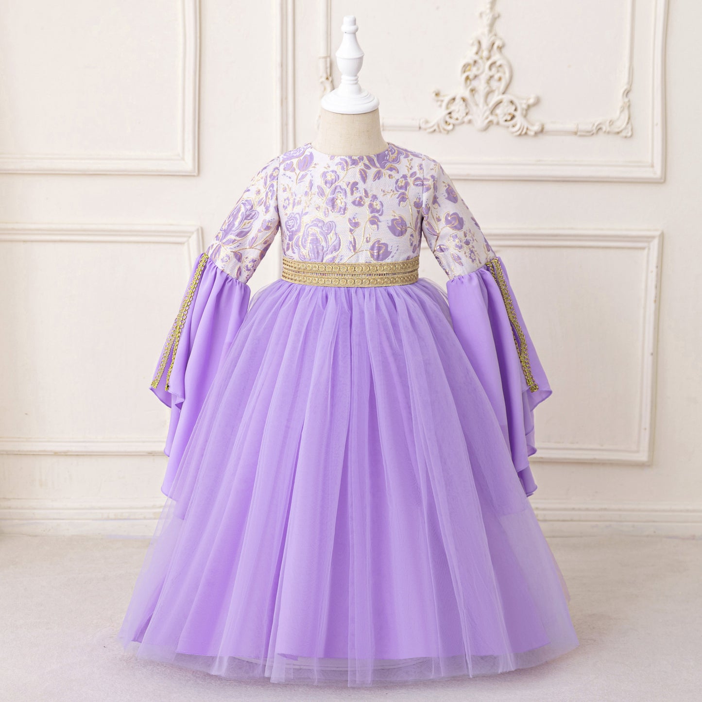 Lavender Floral Princess Maxi Dress for Girls | Special Occasion & Party Gown