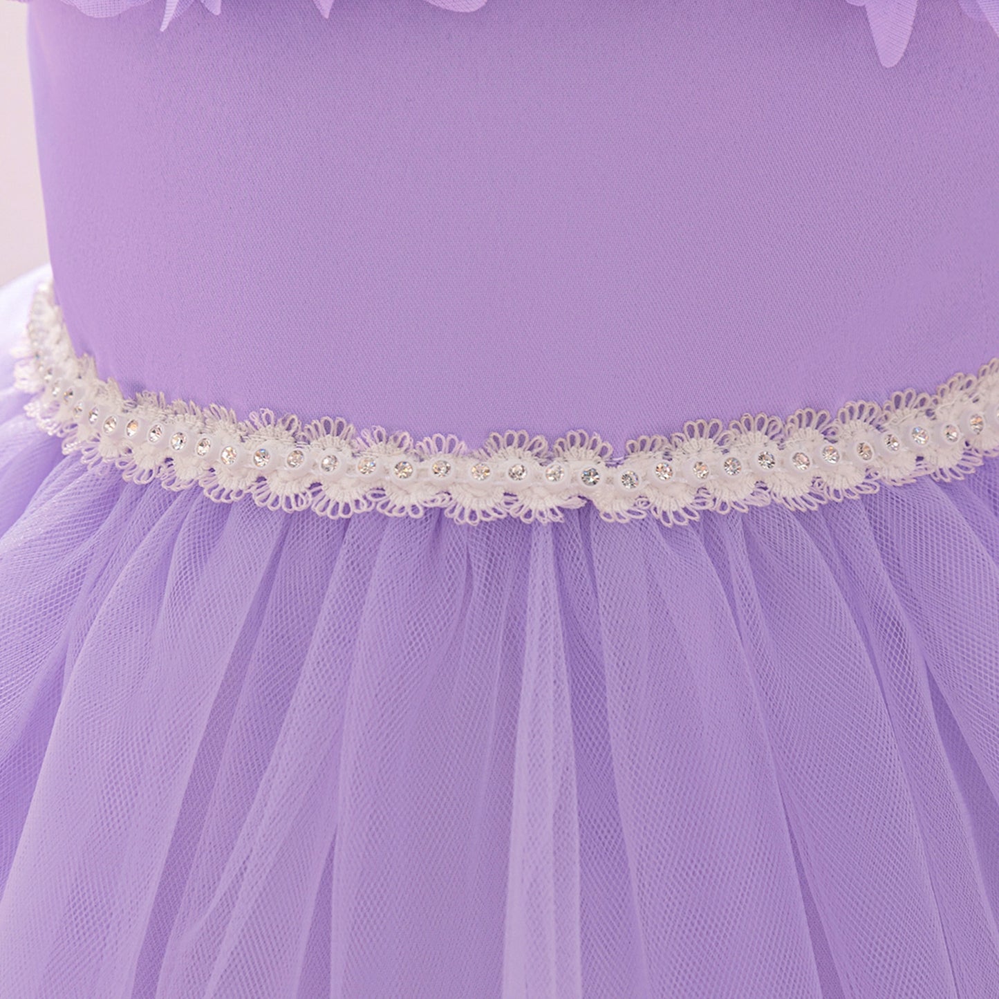 Lavender Puffy Tulle Ball Gown Dress for Girls with Floral Appliqué and Bowknot