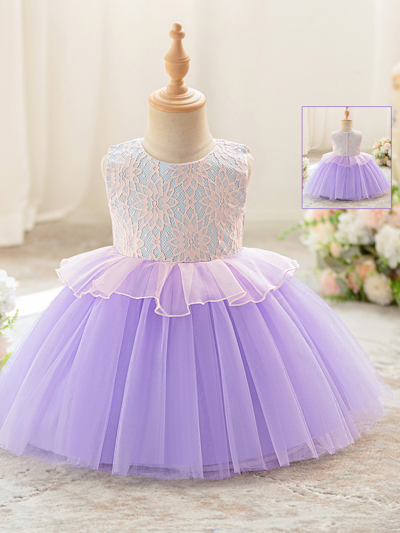 Frocklet Lavender Ball Gown Dress for Girls – Lace Puffy Princess Party Dress 3