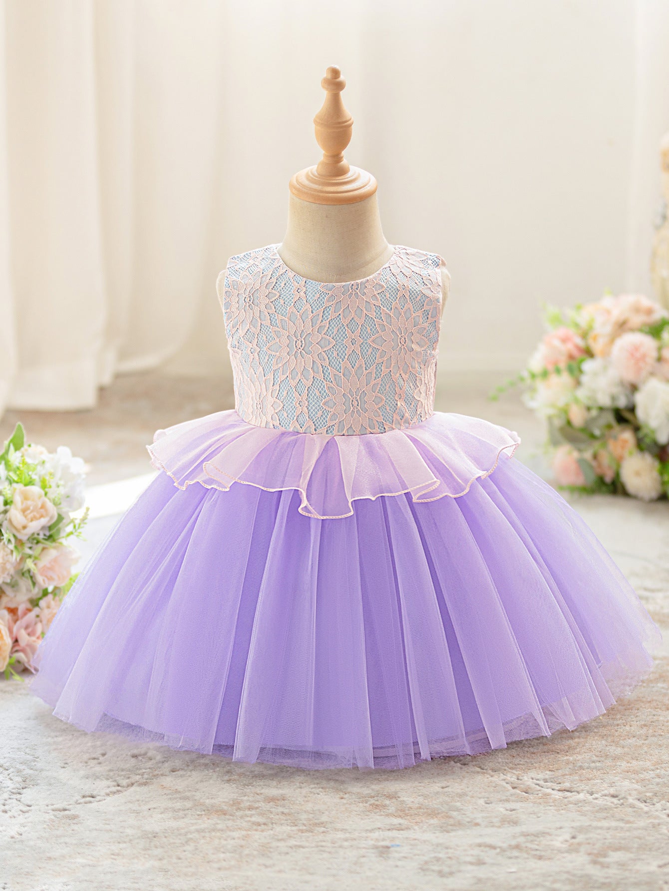Frocklet Lavender Ball Gown Dress for Girls – Lace Puffy Princess Party Dress 4