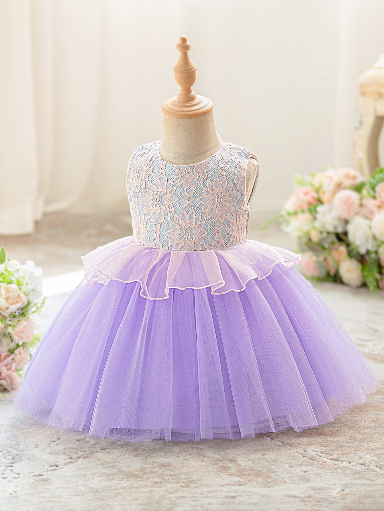 Frocklet Lavender Ball Gown Dress for Girls – Lace Puffy Princess Party Dress 5