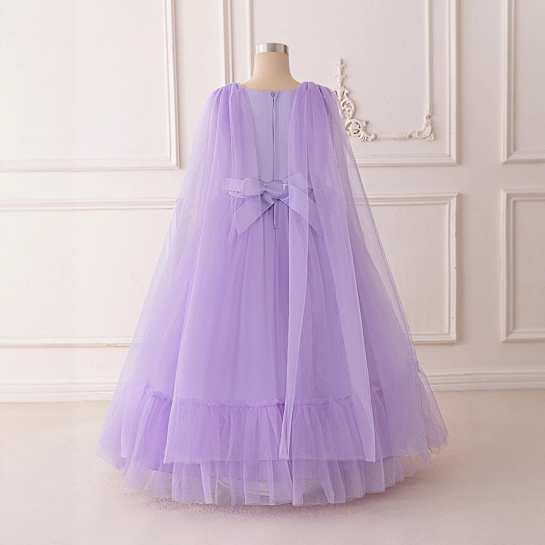 Lavender Tulle A-Line Princess Maxi Dress with Lace for Girls
