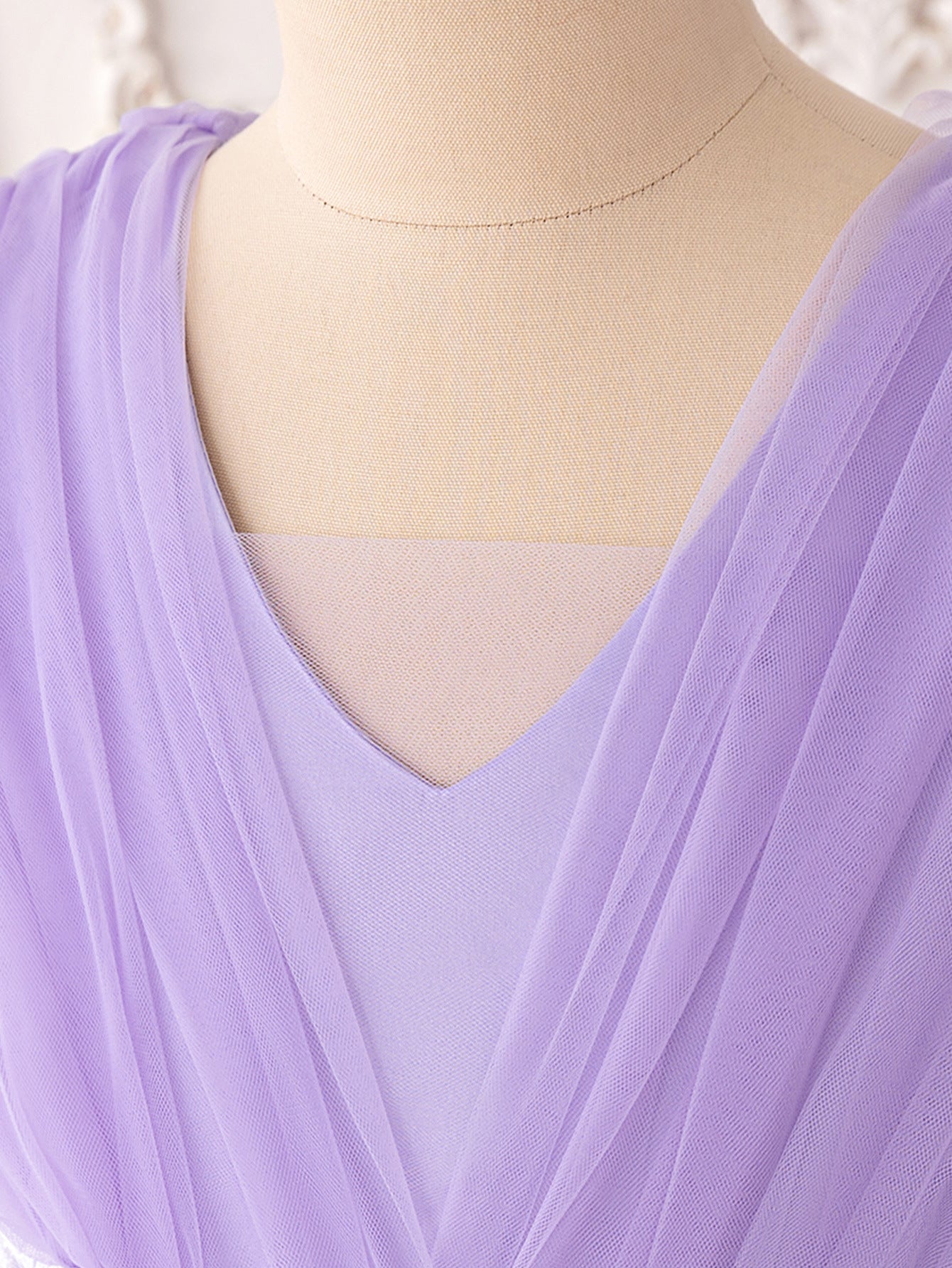 Lavender Tulle A-Line Princess Maxi Dress with Lace for Girls