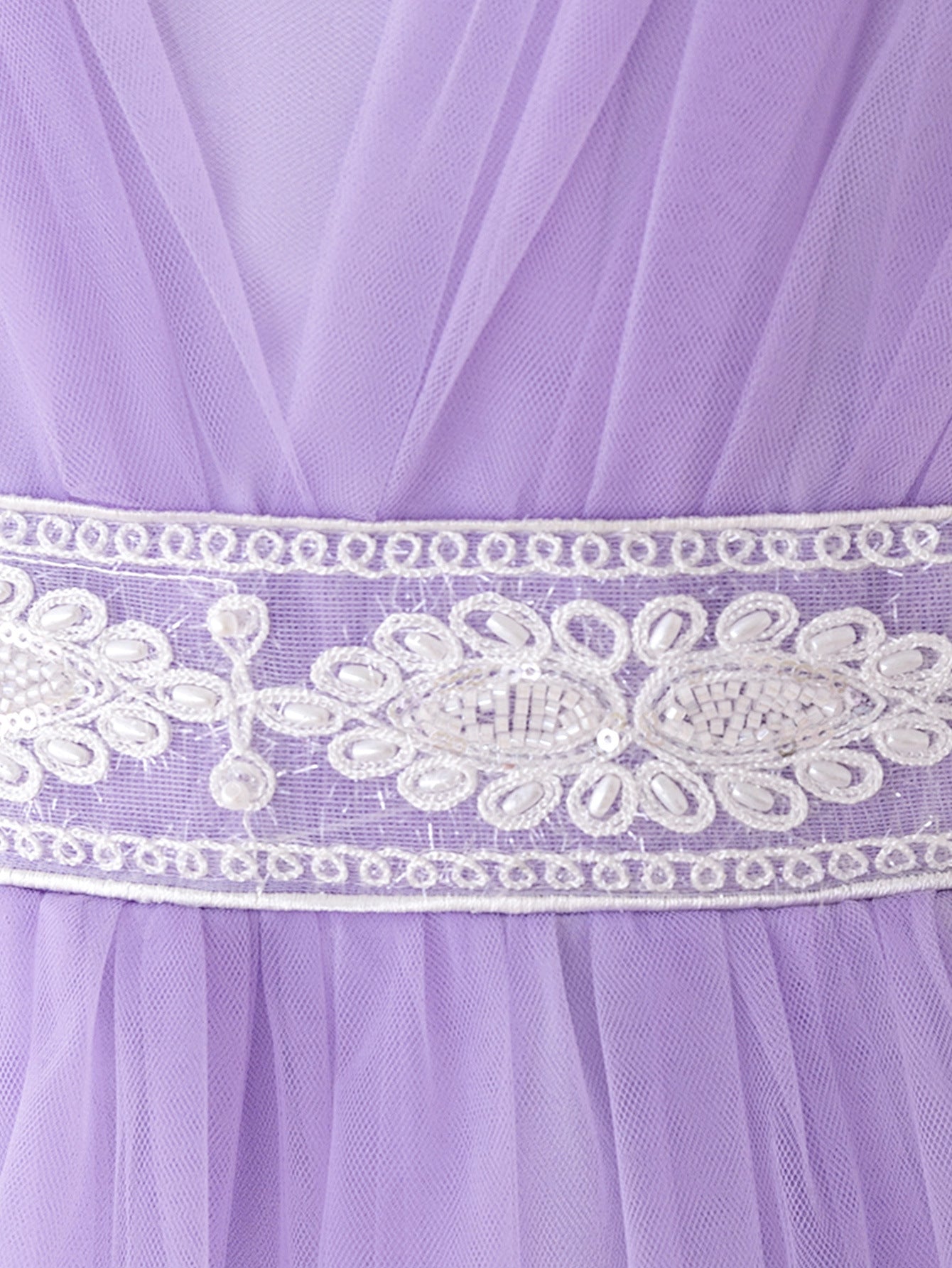 Lavender Tulle A-Line Princess Maxi Dress with Lace for Girls