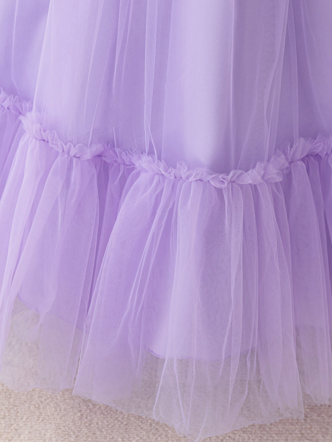 Lavender Tulle A-Line Princess Maxi Dress with Lace for Girls