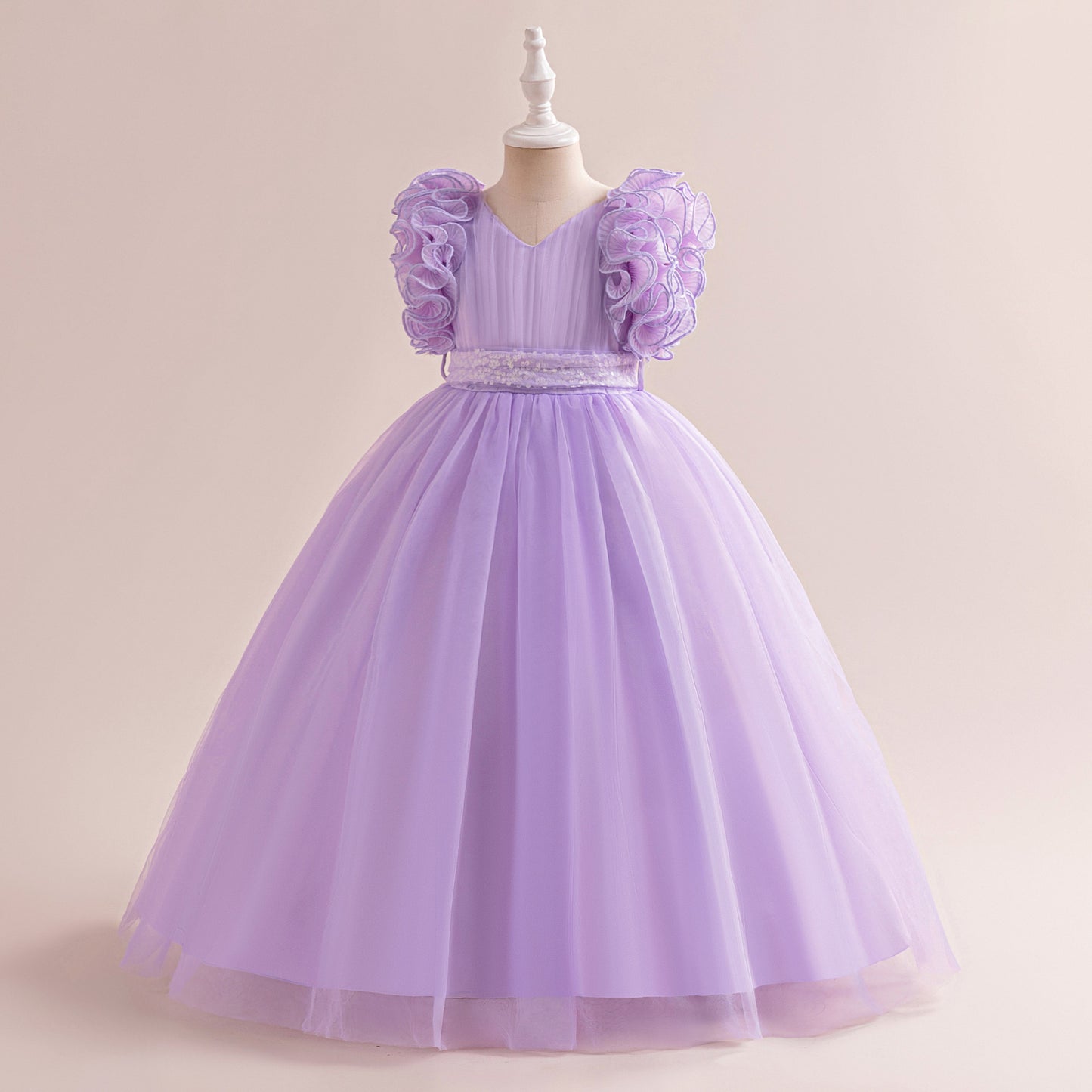 Cute Lavender A-Line Maxi Tulle Dress for Girls with Sequins | Floor-Length Princess Gown