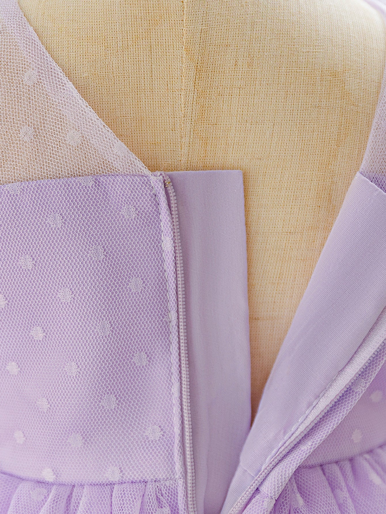 Lavender Polka Dot Princess Dress for Girls – Knee-Length Tulle Party Outfit