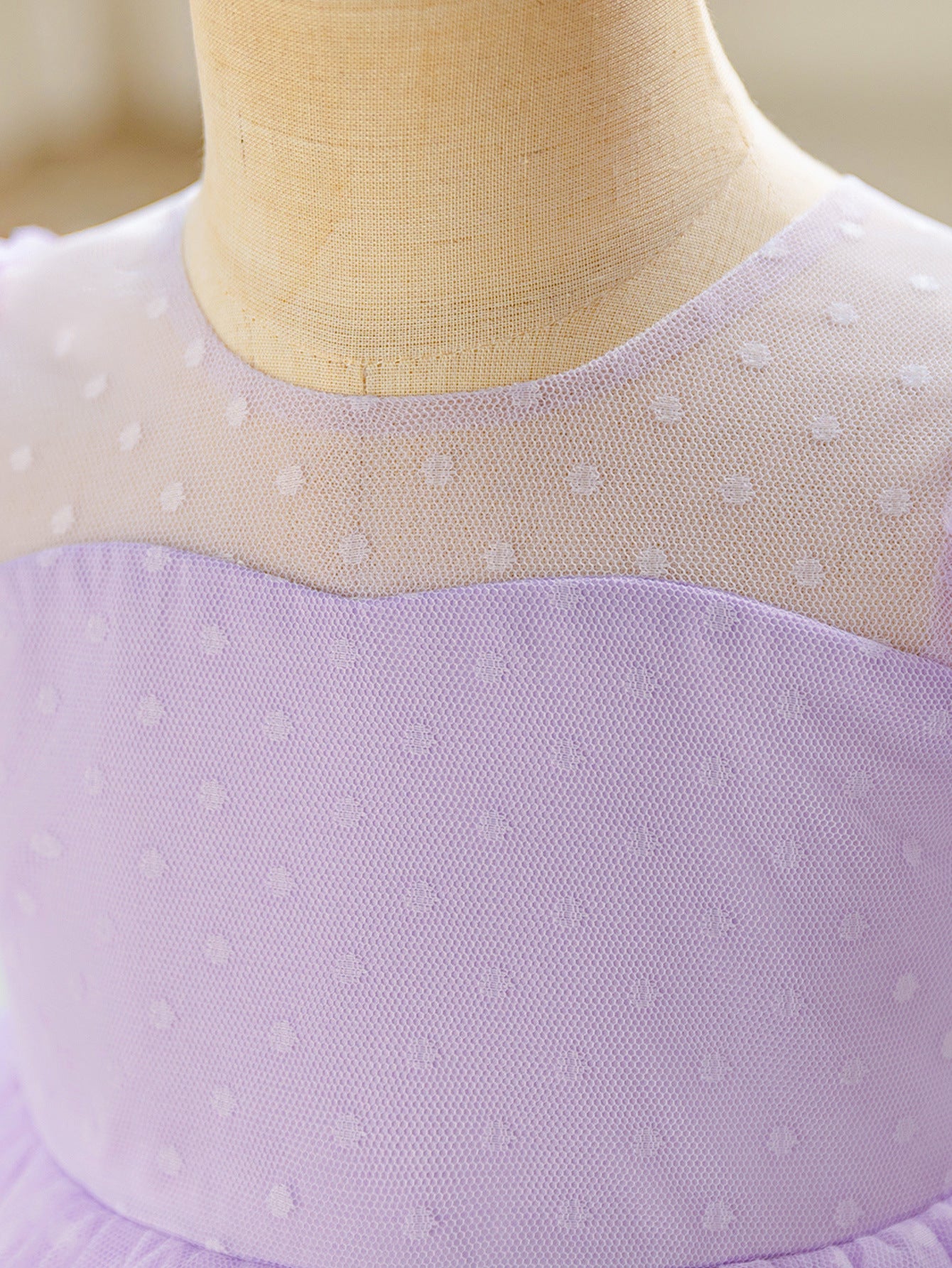 Lavender Polka Dot Princess Dress for Girls – Knee-Length Tulle Party Outfit