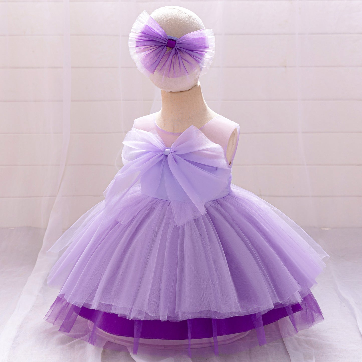 Lavender Puffy Princess Dress for Girls | Cute Ball Gown with Bowknot
