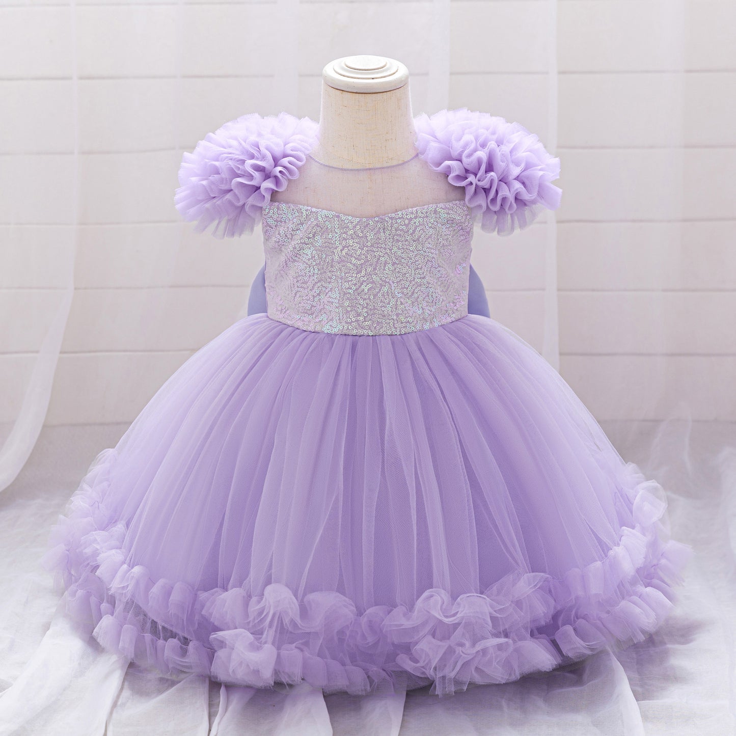 Lavender Puffy Flower Girl Dress – Cute Ball Gown for Parties & Weddings