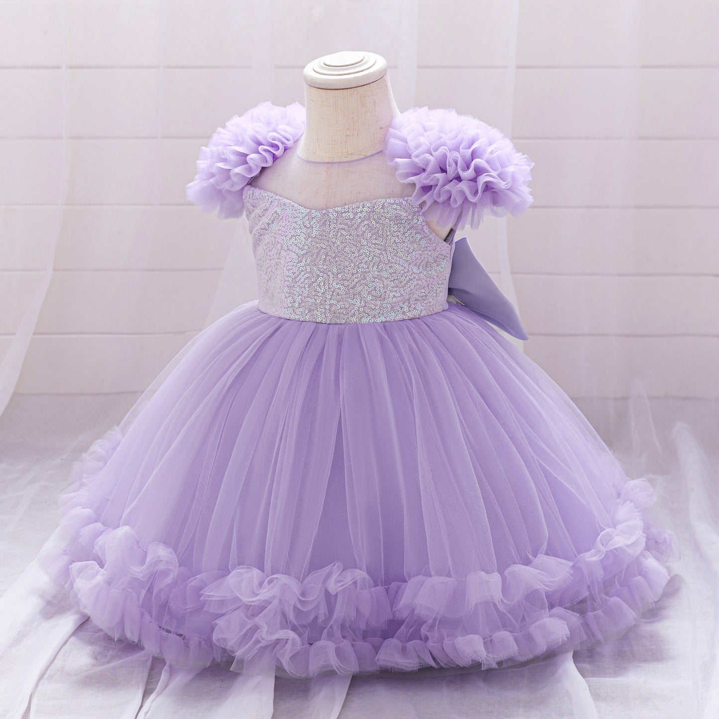Lavender Puffy Flower Girl Dress – Cute Ball Gown for Parties & Weddings