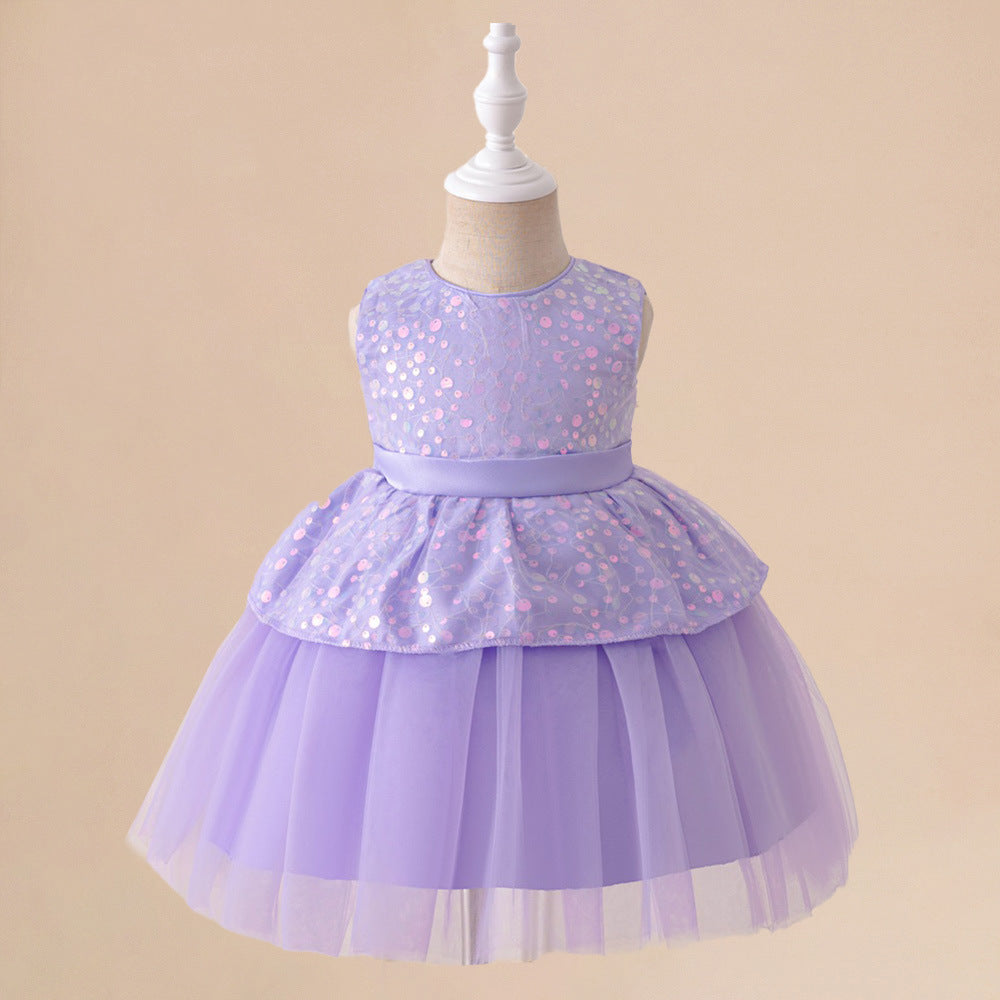 Lavender Sequin Tulle Toddler Party Dress – Cute Sleeveless A-Line Gown