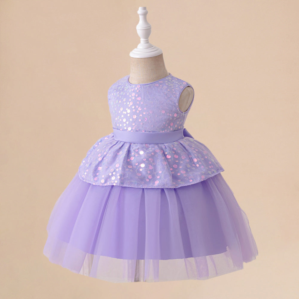 Lavender Sequin Tulle Toddler Party Dress – Cute Sleeveless A-Line Gown