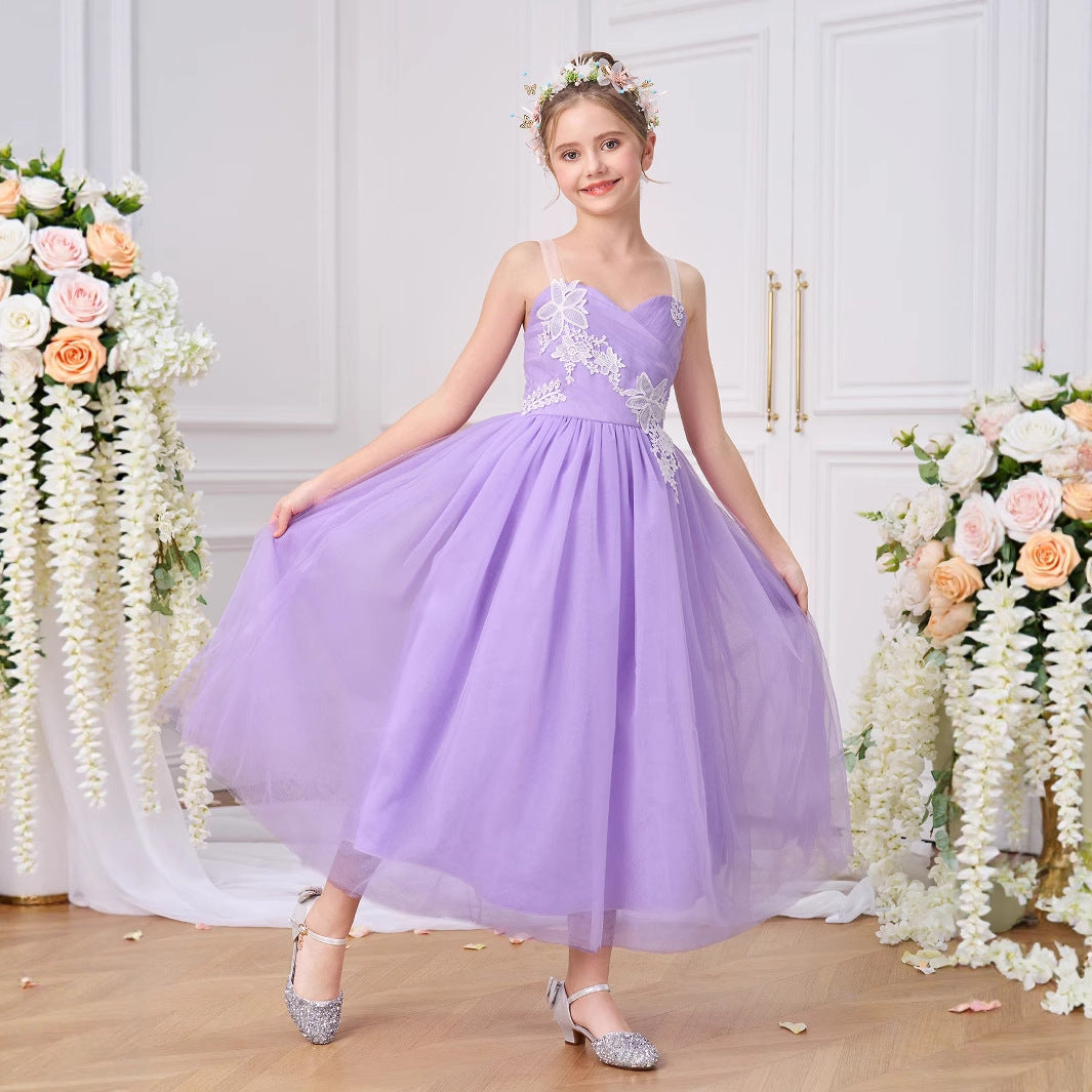 Lavender Tulle Appliqué Princess Dress for Girls – Flower Girl, Party & Photo Shoot