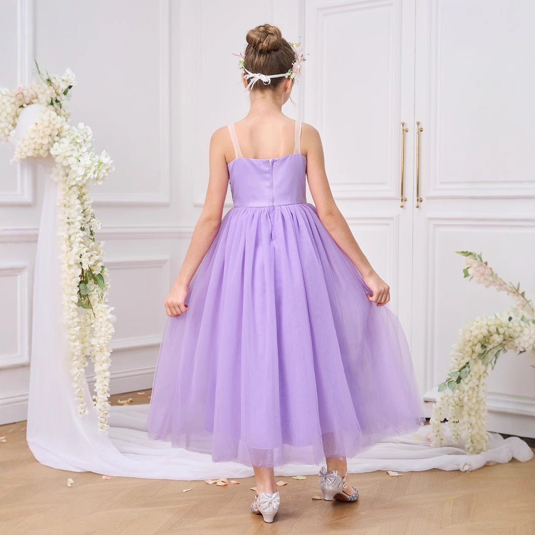 Lavender Tulle Appliqué Princess Dress for Girls – Flower Girl, Party & Photo Shoot