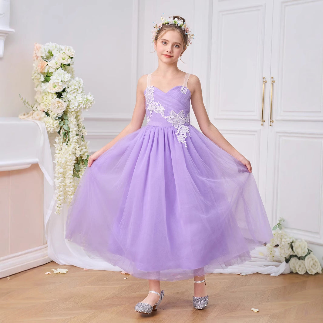 Lavender Tulle Appliqué Princess Dress for Girls – Flower Girl, Party & Photo Shoot