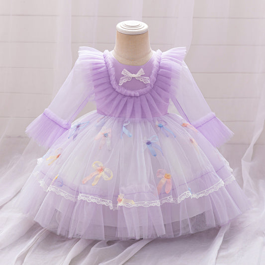 Frocklet Lavender Tulle Princess Dress for Girls - Bowknot & Lace Party Gown 1