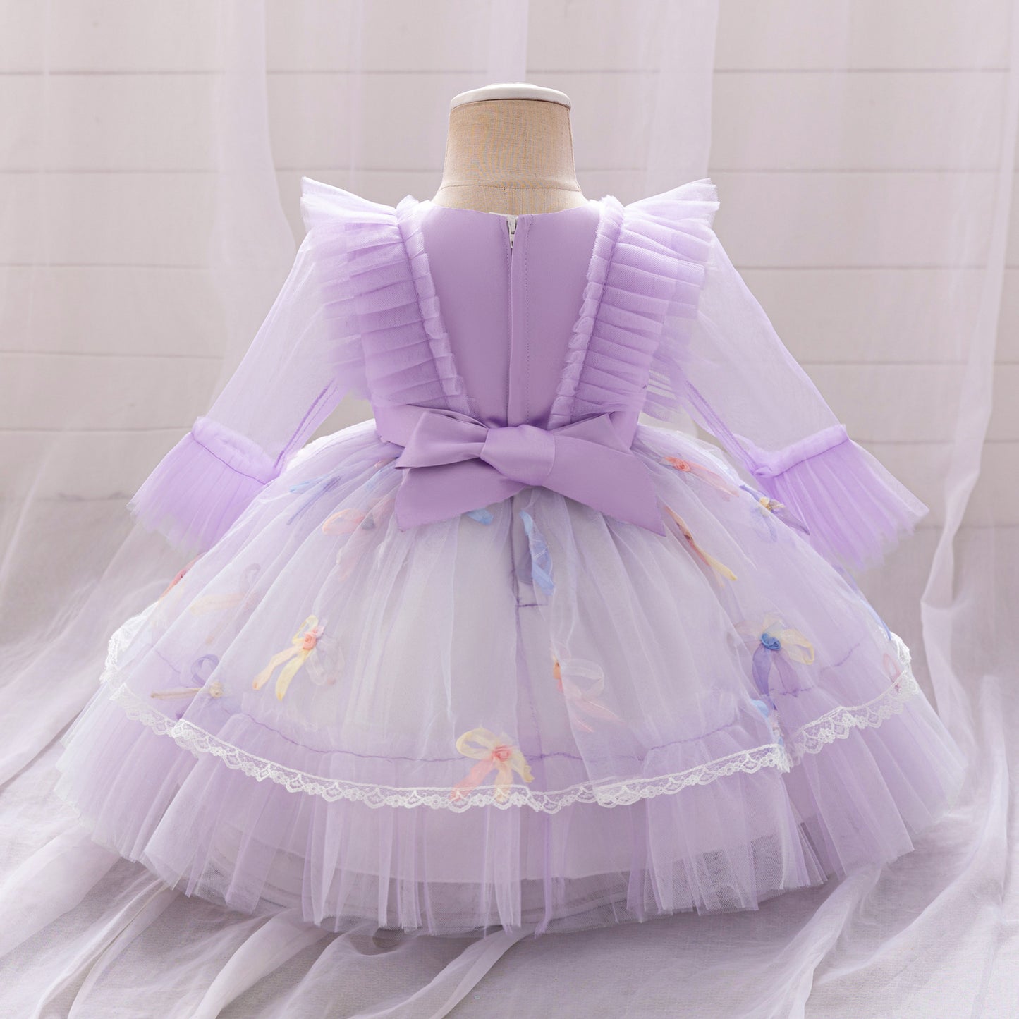 Lavender Tulle Princess Dress for Girls - Bowknot & Lace Party Gown