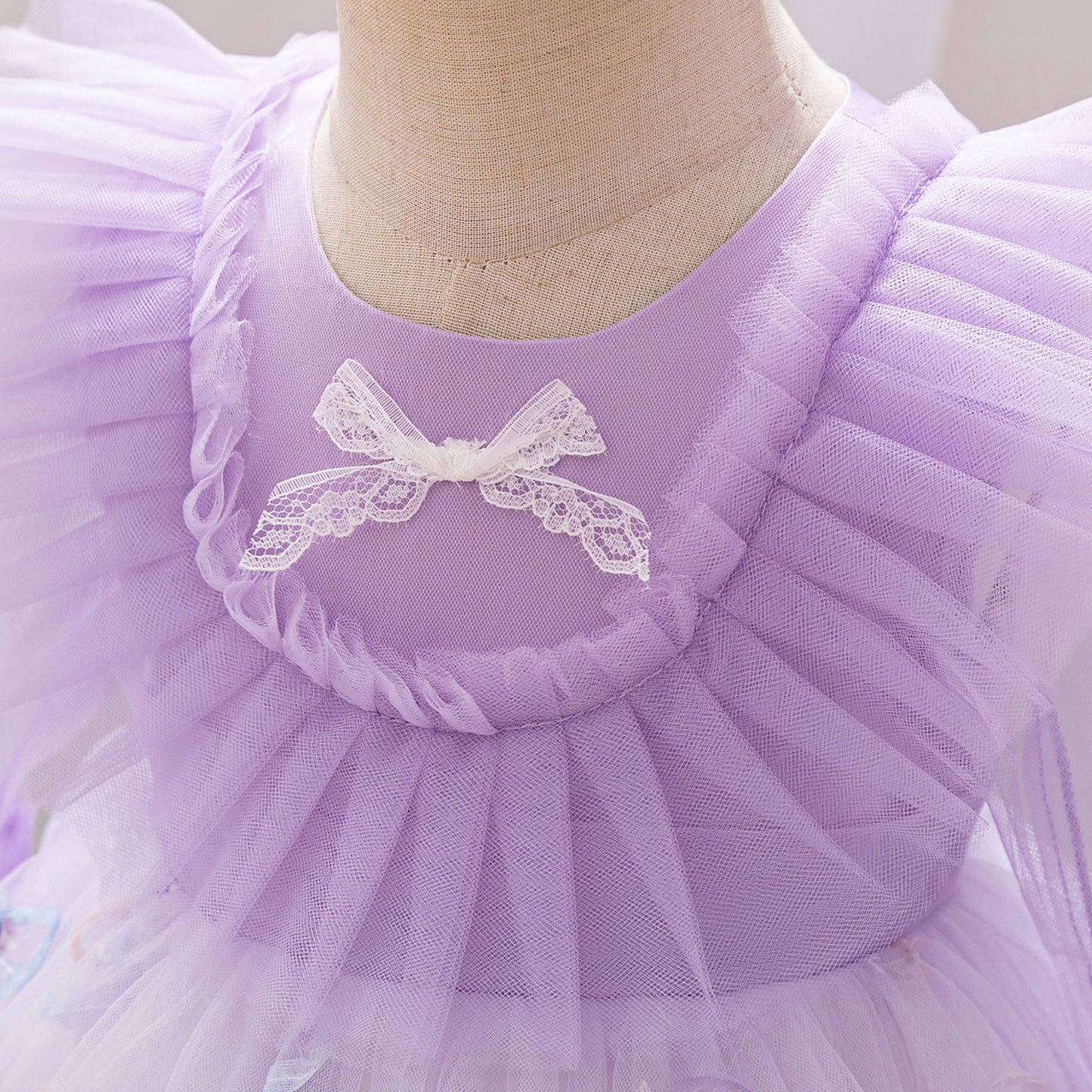 Lavender Tulle Princess Dress for Girls - Bowknot & Lace Party Gown