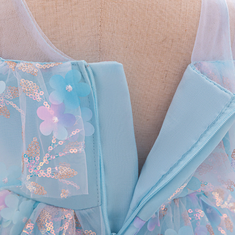 Light Blue Puffy Off-Shoulder Flower Girl Dress for Parties & Weddings