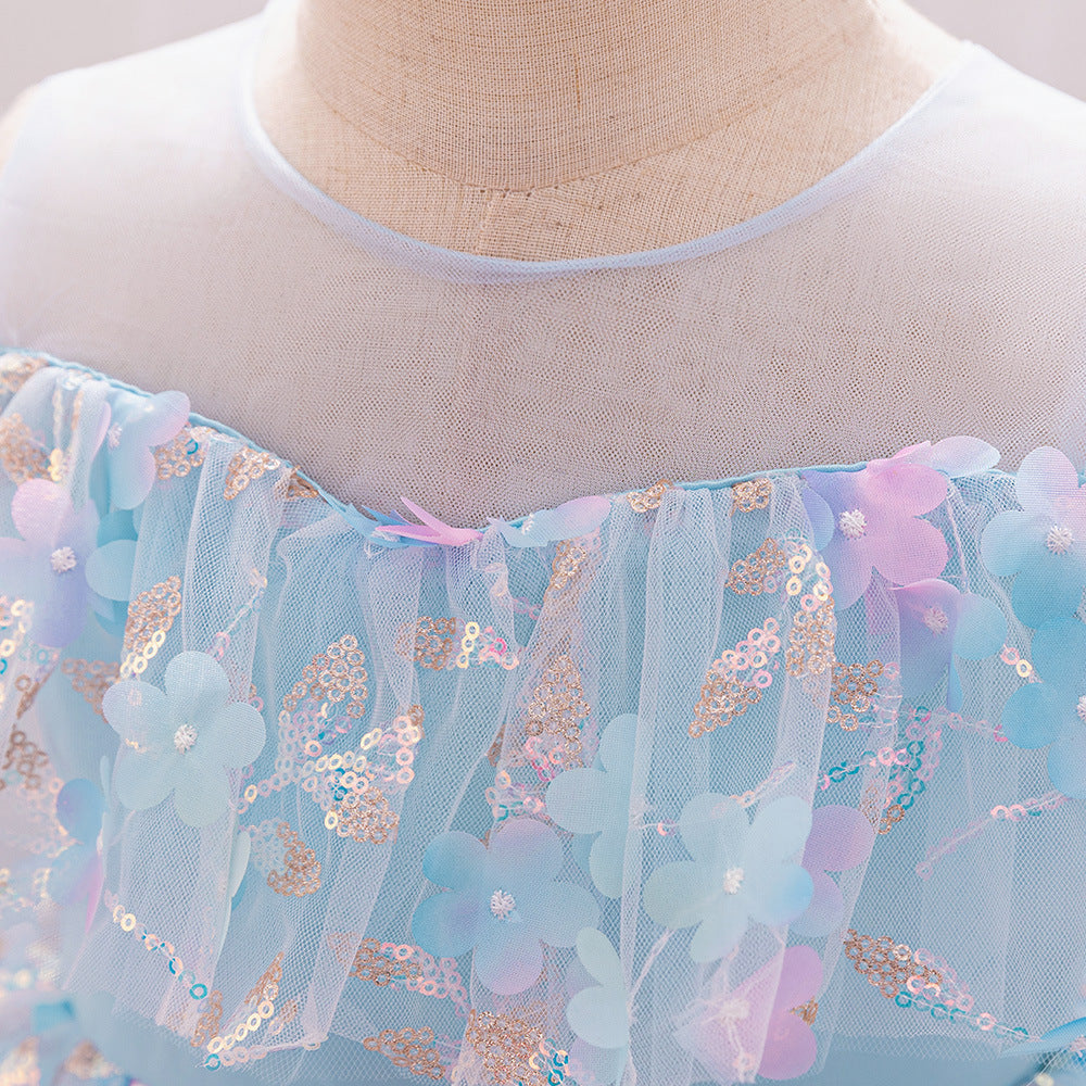 Light Blue Puffy Off-Shoulder Flower Girl Dress for Parties & Weddings
