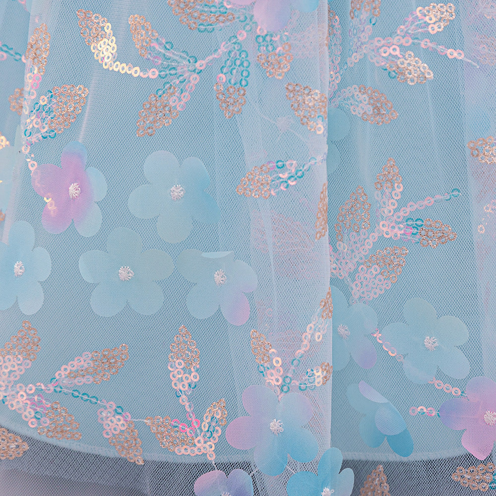 Light Blue Puffy Off-Shoulder Flower Girl Dress for Parties & Weddings