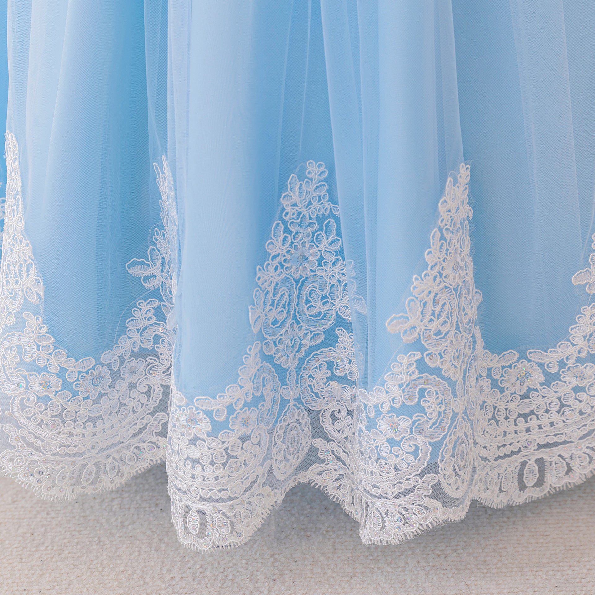 Frocklet Light Blue Lace Princess Flower Girl Maxi Dress | Girls’ Long Sleeve Tulle Gown 8