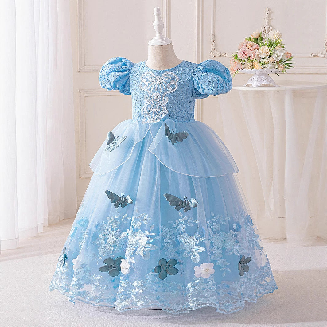 Light Blue Maxi Lace Princess Dress for Girls | A-line Flower Girl & Party Gown